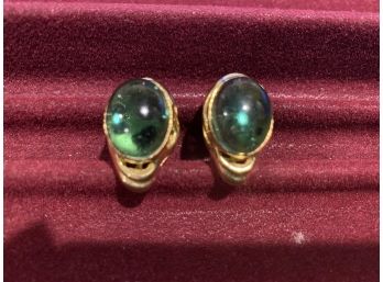 Beautiful 14 YG Women's Earrings With Post And Clip Backs, Pretty Green Stone10.7 Dwt