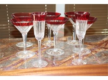 Set Of 6 Stunning Crystal Martini Glasses & 2 Champagne Flutes Two Toned Colored Crystal