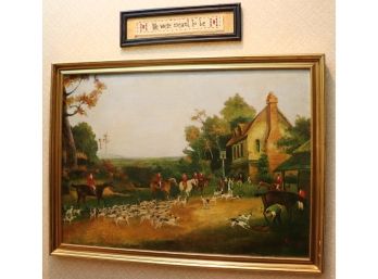 Vintage Victorian Equestrian Fox Hunt Painting Signed By Artist Ivan