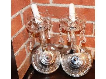 Set Of Elegant Single Arm Glass And Crystal Wall Sconces