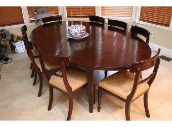 Large Quality Wood Oval Table With Bamboo Style Top Includes 8 Chairs And Italian Soup Tureen