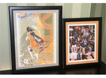 Set Of 2 Large Framed NBA Basketball Pictures Kobe Bryant And Shaquille O'Neal