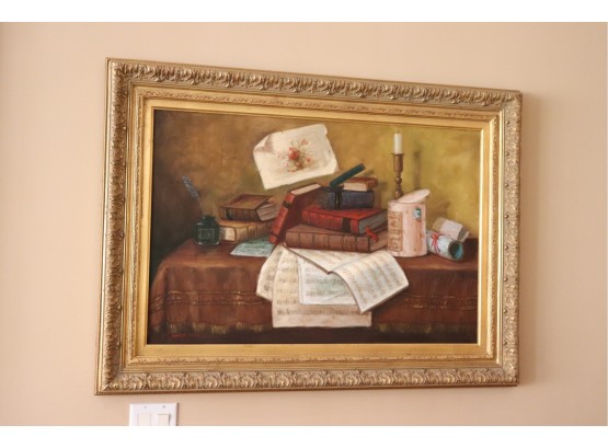 Patsy Yiu Still Life Painting On Canvas Of Books & Sheet Music