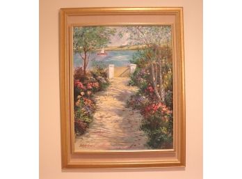 Signed Robert Lui “Garden Pathway” Oil On Canvas Painting