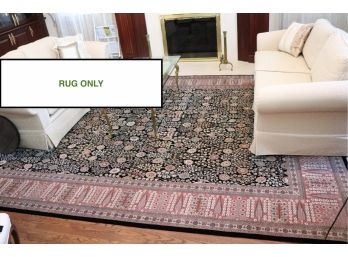 Great Quality Wool & Silk Area Rug With Exquisite Woven Edge Trim & Fringe