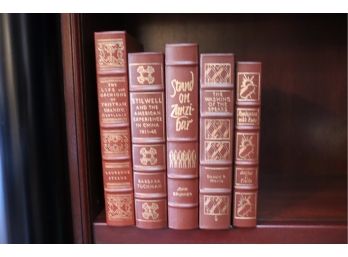 6 Leather Bound Easton Press Collector’s Ed Books: L Sterne, B Tuchman, J Brunner, D Morris & AC Clarke