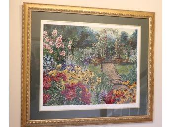 Limited Edition English Garden Style Lithograph In Gilded Frame
