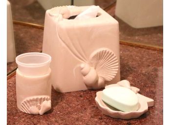 Set Of Shell Inspired Ceramic Bath Accessories