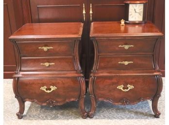 Vintage Pair Of 3 Drawer Louis XV Style Nightstands With Mantle Clocks