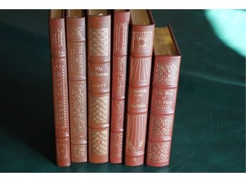 6 Leather Bound Easton Press Collector’s Ed Books: Confucius, Milton, Sir W Scott, J Conrad, M Leaf & More