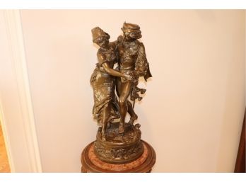 Antique Bronze Sculpture Of A Dancing Couple By Adriene Etienne Gaudez With Pedestal Stand Table