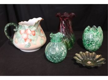 Decorative Glass Items With Hand Painted Porcelain Pitcher