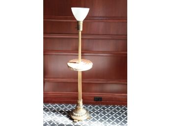 Vintage Marble & Heavy Brass Fluted Floor Lamp With Cloisonné Detail On Tabletop Edge