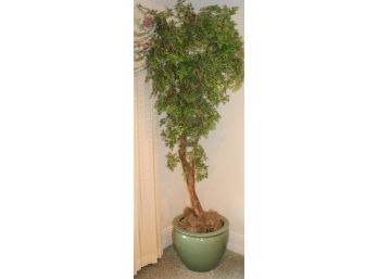 Large Faux Tree With Spanish Moss In Celadon Crackle Finish Ceramic Pot