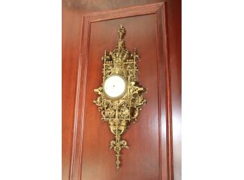 Antiqued Brass/Bronze Colored Reproduction Gothic Style French Cartel Wall Barometer