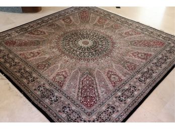 Great Quality Stain Glass Style Hand Woven Square Wool Rug With Center Medallion