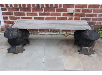 Unique Cast Iron Frog Sculpture Bench