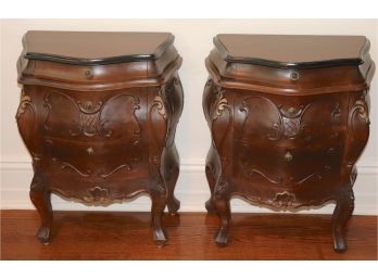 Pair Of Vintage Wood Carved Bombe Chests