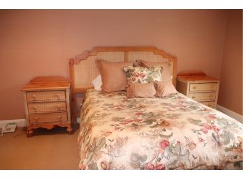 Lexington Furniture King Size Pine & Rattan Headboard And 2 Nightstands With Queen Size Shepard’s Dream F