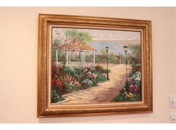 Gazebo In The Garden By Robert Lui- Oil On Canvas
