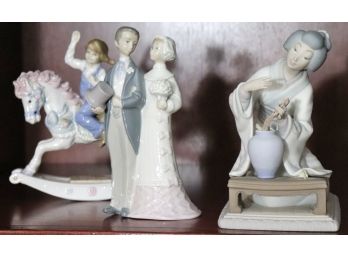 Vintage Pair Of Lladro Porcelain Figurines & Porcelain Figurine By Paul Sebastian