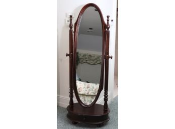 Vintage Full Length Wood Mirror With Bottom Drawer