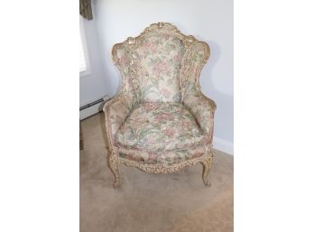 Vintage Wood Carved Frame Shabby Chic Style Occasional Chair
