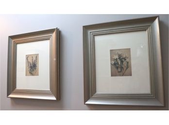 Pair Of Floral Prints In Silver Tone Frames