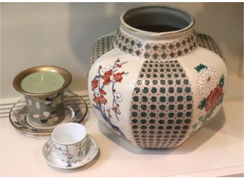 Quality Bernardaud Porcelain Miniature Cup And Saucer & Hand Painted Japanese Porcelain Vase