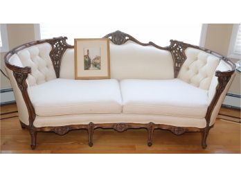 Vintage Italian Provincial Style Conversation Sofa And Venice Waterway Signed Print