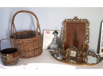 Vintage Decorative Brass Filigree Detailed Vanity Accessories, Baskets & More!