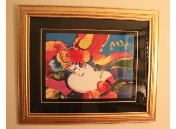 Signed Peter Max Flower Blossom Lady Framed Lithograph Print