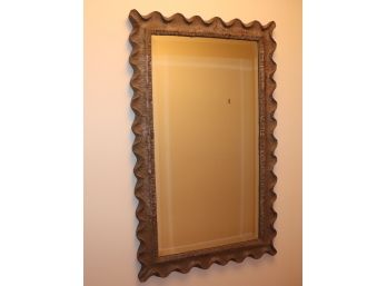 Unique Vintage Scalloped Edged & Ribbed Carved Beveled Wall Mirror