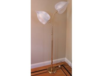 Contemporary Murano White Glass Leaf Floor Lamp With Brass Tone Metal