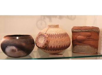 Vintage Navajo Style Decorative Art & Woven Zulu Basket