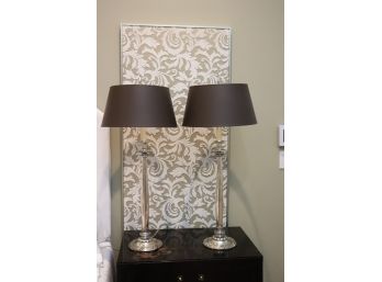 Pair Of Tall Heavy Barbara Cosgrove Stylish Lamps With Dark Tapered Shades