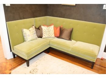 Gorgeous Olive Colored Contemporary 2 Piece Sectional Sofa With Tufted Back And Decorative Pillows