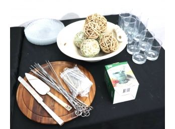Mixed Lot Includes Assorted Glasses And Plates, Large Serving Bowl With Decorative Balls And More