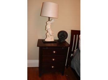 Small Wood Nightstand By Kincaid With 3 Drawers, Includes Rabbit Lamp And Holmes Blizzard Fan