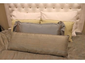 King Sized Quality Raw Silk Bedding Lot Includes Duvet, Decorative Pillows, Silk Pillows And Down Lined C