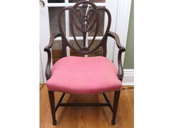 Mahogany Hepplewhite Style Chair With Carved Ribbon Detail And Small Nailed Stud Trim Along Bottom