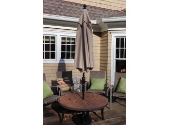 Small Outdoor Patio Set Includes Small Table, 4 Chairs With Pillows And Sunbrella Outdoor Umbrella & Base