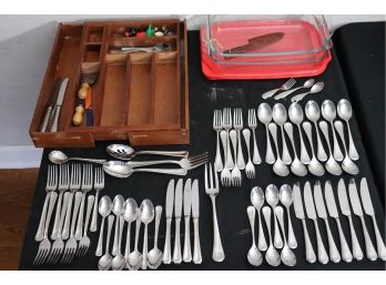 Mixed Lot Of Assorted Flatware With Extras And 2 Large Pyrex Baking Pans With Covers