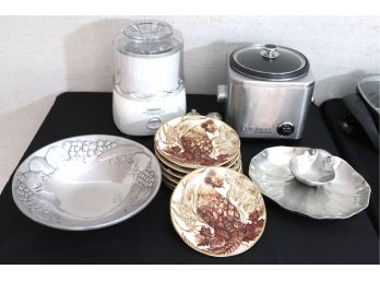 Assorted Kitchenware Includes Cuisinart Rice CookerSteamer, Frozen Yogurt- Ice Cream Maker, Pheasant Plate Set