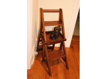 Folding Step Ladder Chair With Decorative Metal Dog, Flips And Folds From Chair To Step Ladder