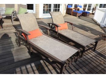 Set Of Quality Adjustable Outdoor Lounge Chairs On Wheels, Easy To Move Around