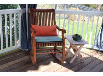 Smith & Hawken Outdoor Wood Rocking Chair With Folding Wood Side Table