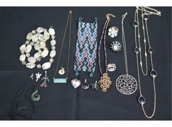 Mixed Jewelry Lot Includes Golden Eye Pendant 585, Sterling Heart, Sterling Clown, Fashion Necklaces & Rings