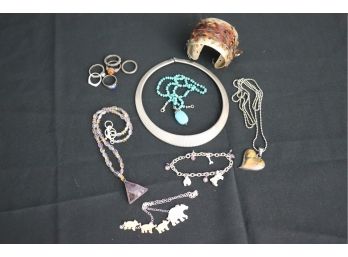 Mixed Fashion Jewelry Includes 16 Stretch Sterling Necklace, Sterling Rings, Sterling Heart Pendant & More
