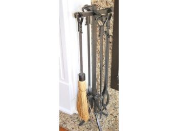 Set Of Heavy Metal Fireplace Tools With Stand In Good Condition Great For The Winter Season